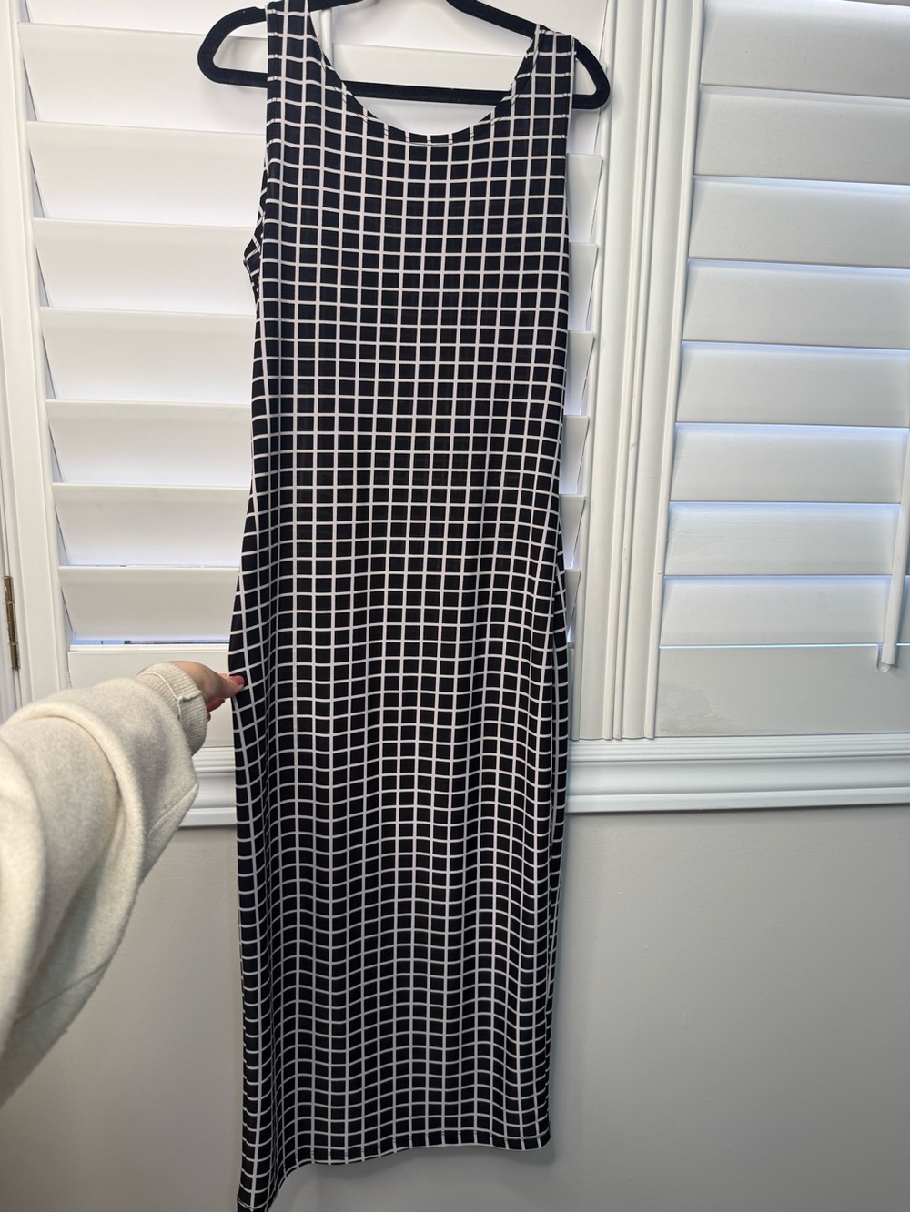 Suzy Shier Black and White Grid Maxi Dress